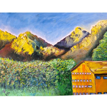 Sunrise Over the Hills Oil Canvas Painting by Artist Debayan Kundu 36 x 48 Inches